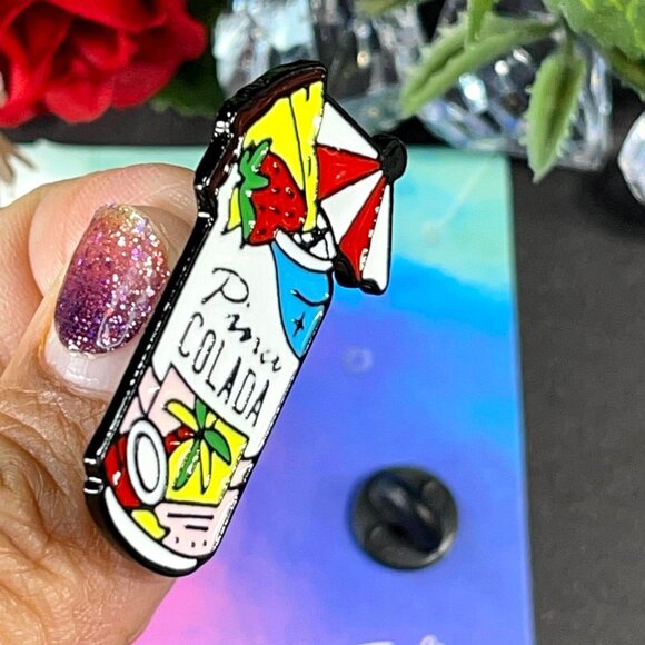 Pina Colada Cocktail Lapel Pin Umbrella Drink Food Pin Brooch Badge Accessories - Picture 3 of 7